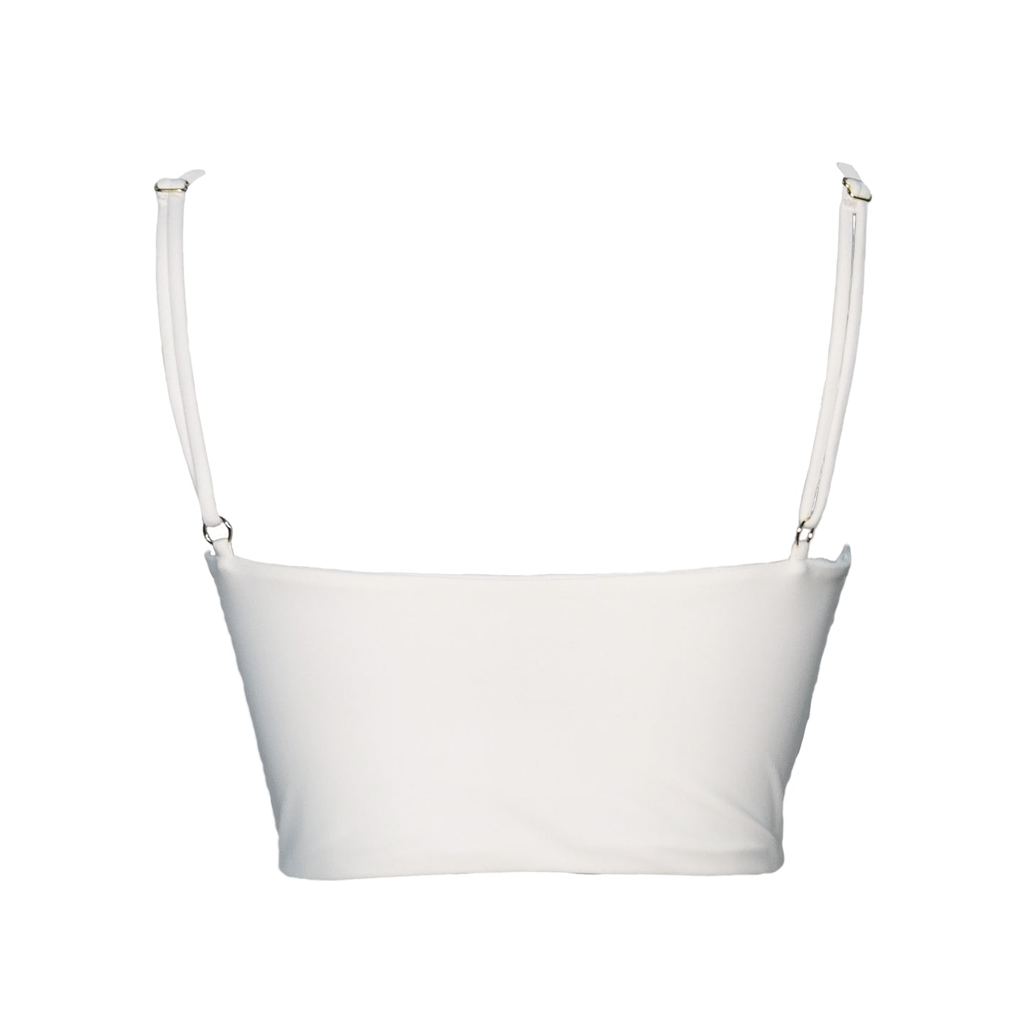 Back view of cloud bustier bikini top with adjustable straps, underwire and princess seam boning.