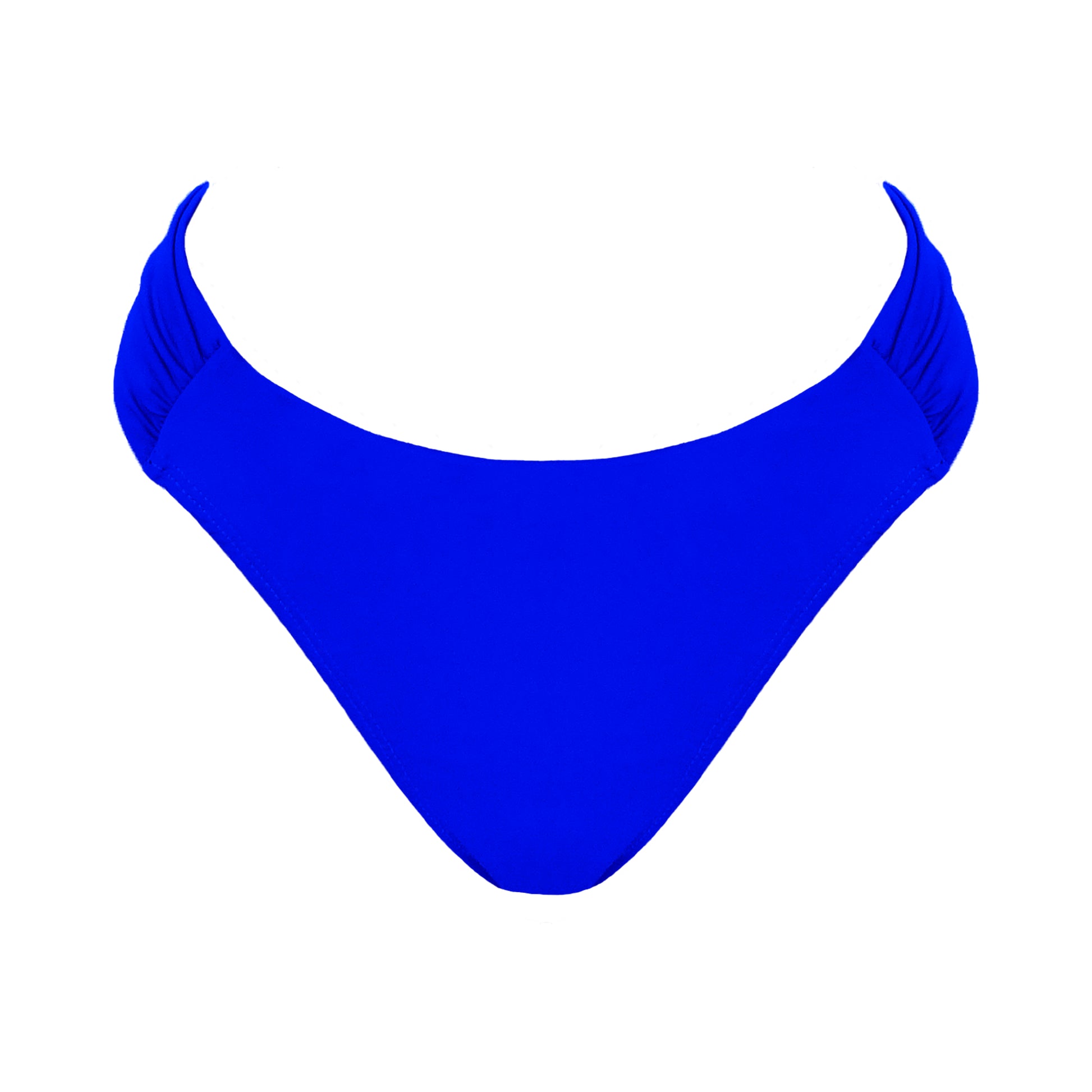 Royal Blue Mid rise bikini bottom with cheeky coverage and wide gathered sides.