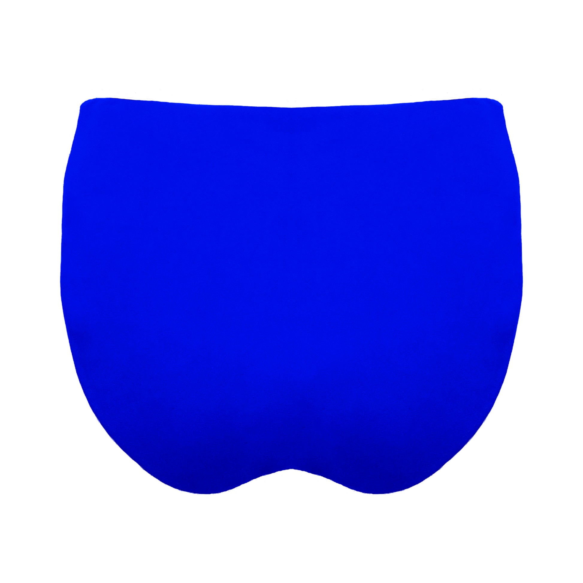 Back view of royal blue Mid rise bikini bottom with cheeky coverage and wide gathered sides.