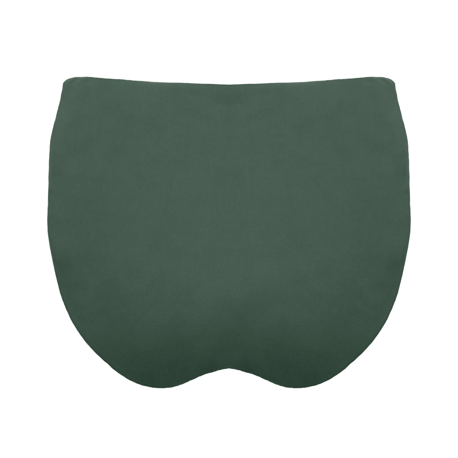 Back view of sage green Mid rise bikini bottom with cheeky coverage and wide gathered sides.