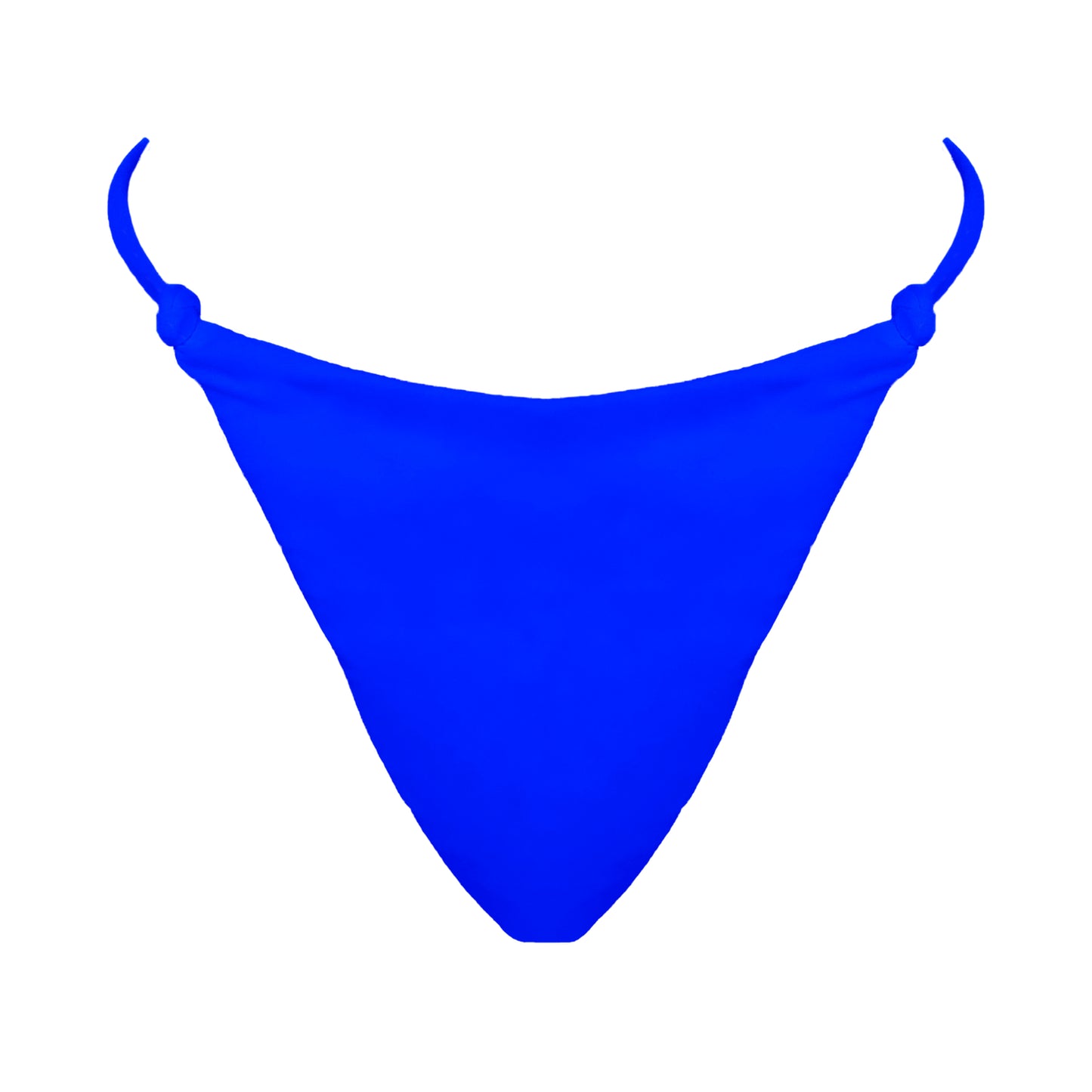 Royal blue Skinny side strap mid rise bikini bottom with tie knot details, high cut sides and cheeky coverage.