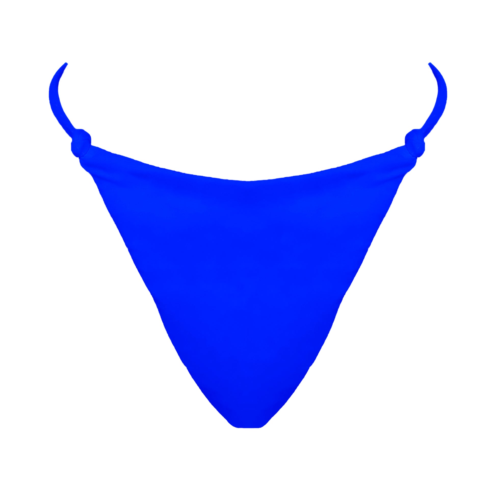 Royal blue Skinny side strap mid rise bikini bottom with tie knot details, high cut sides and cheeky coverage.