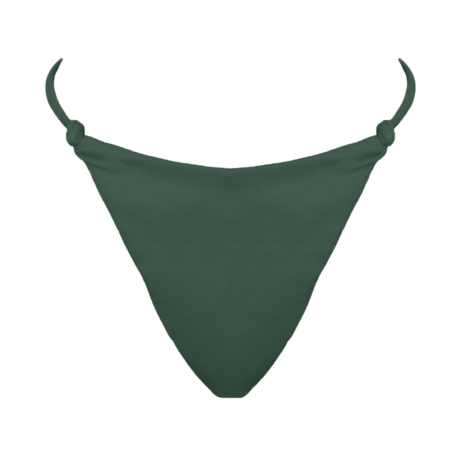 Sage green Skinny side strap mid rise bikini bottom with tie knot details, high cut sides and cheeky coverage.