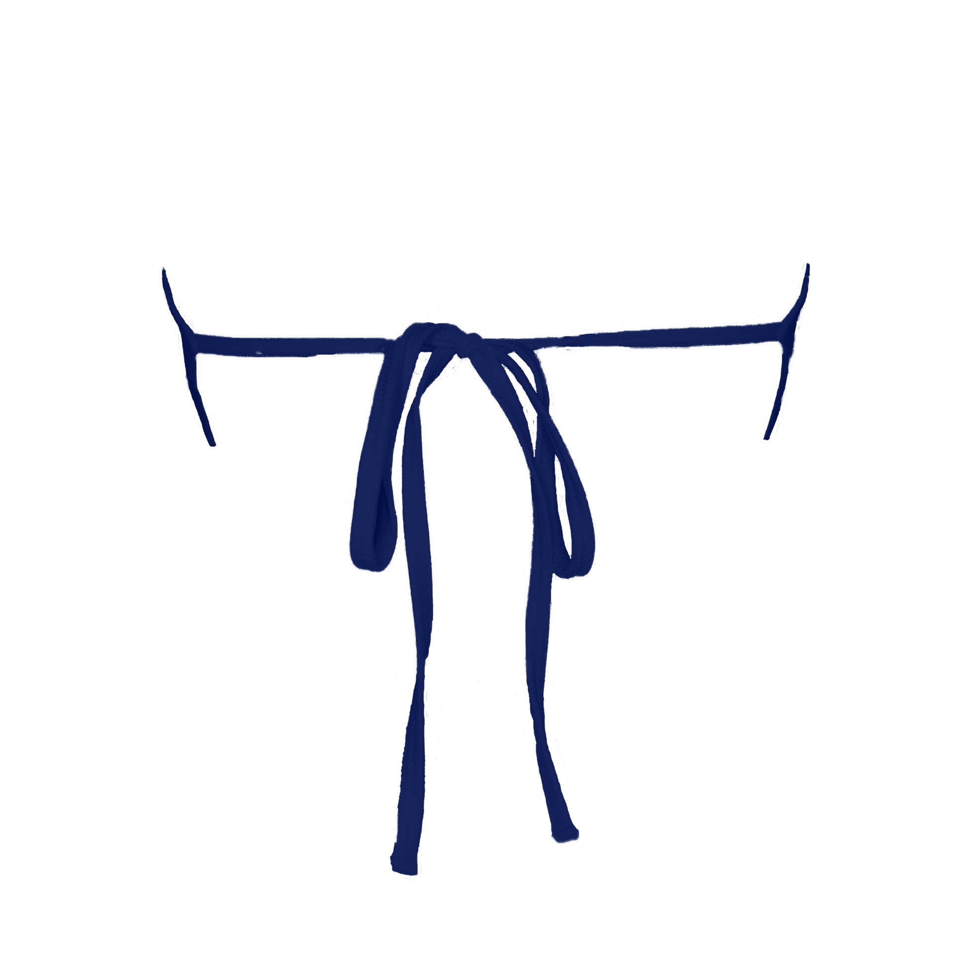 Back view of strapless bikini top with an adjustable tie back closure.