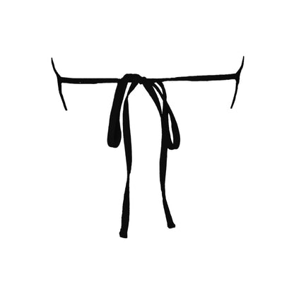 Back view of Black strapless bikini top with an adjustable tie back closure.