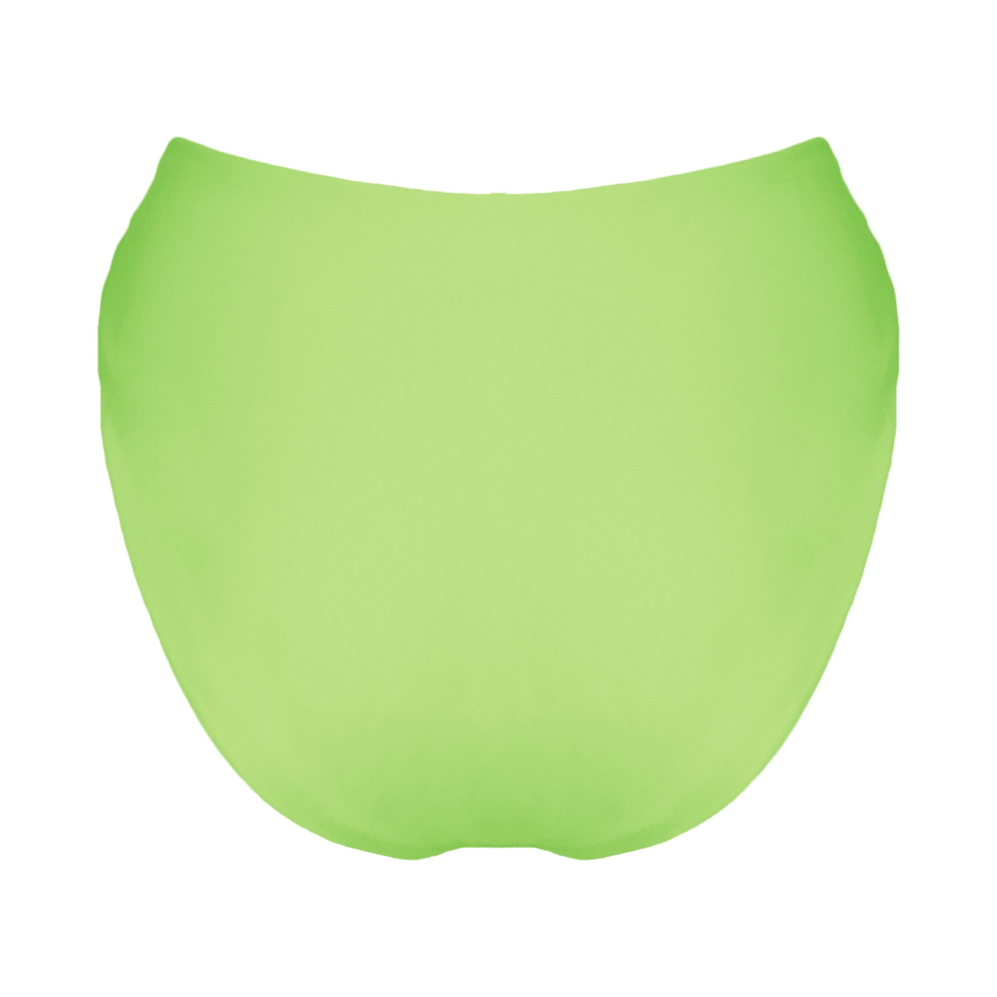 Back view of light neon green V-front mid rise bikini bottom with high cut sides and cheeky coverage.