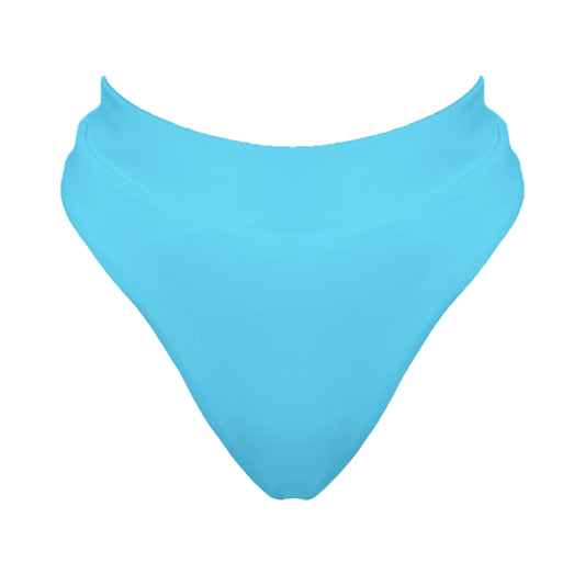 Acqua blue banded high waist full coverage bikini bottom.