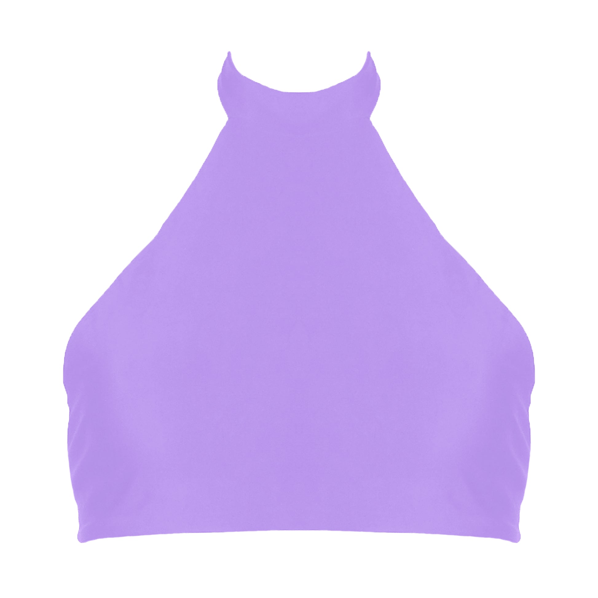 Lavender purple sport inspired halter neck bikini top with adjustable tie back straps.