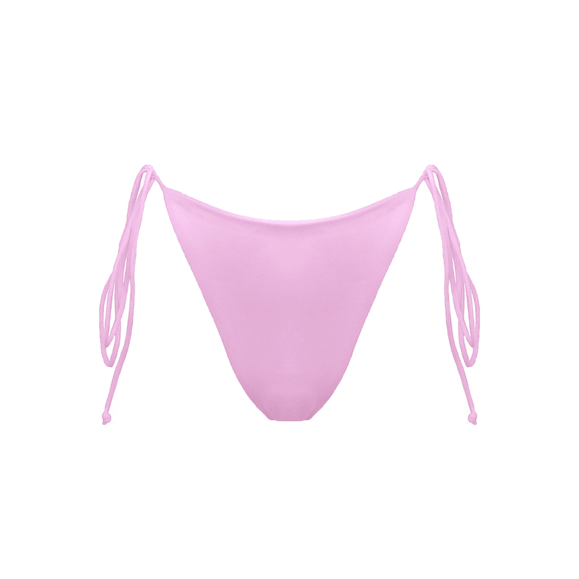 Pastel pink Ravello bikini bottom with adjustable side tie straps and cheeky bum coverage.