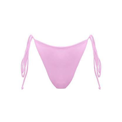 Pastel pink Ravello bikini bottom with adjustable side tie straps and cheeky bum coverage.