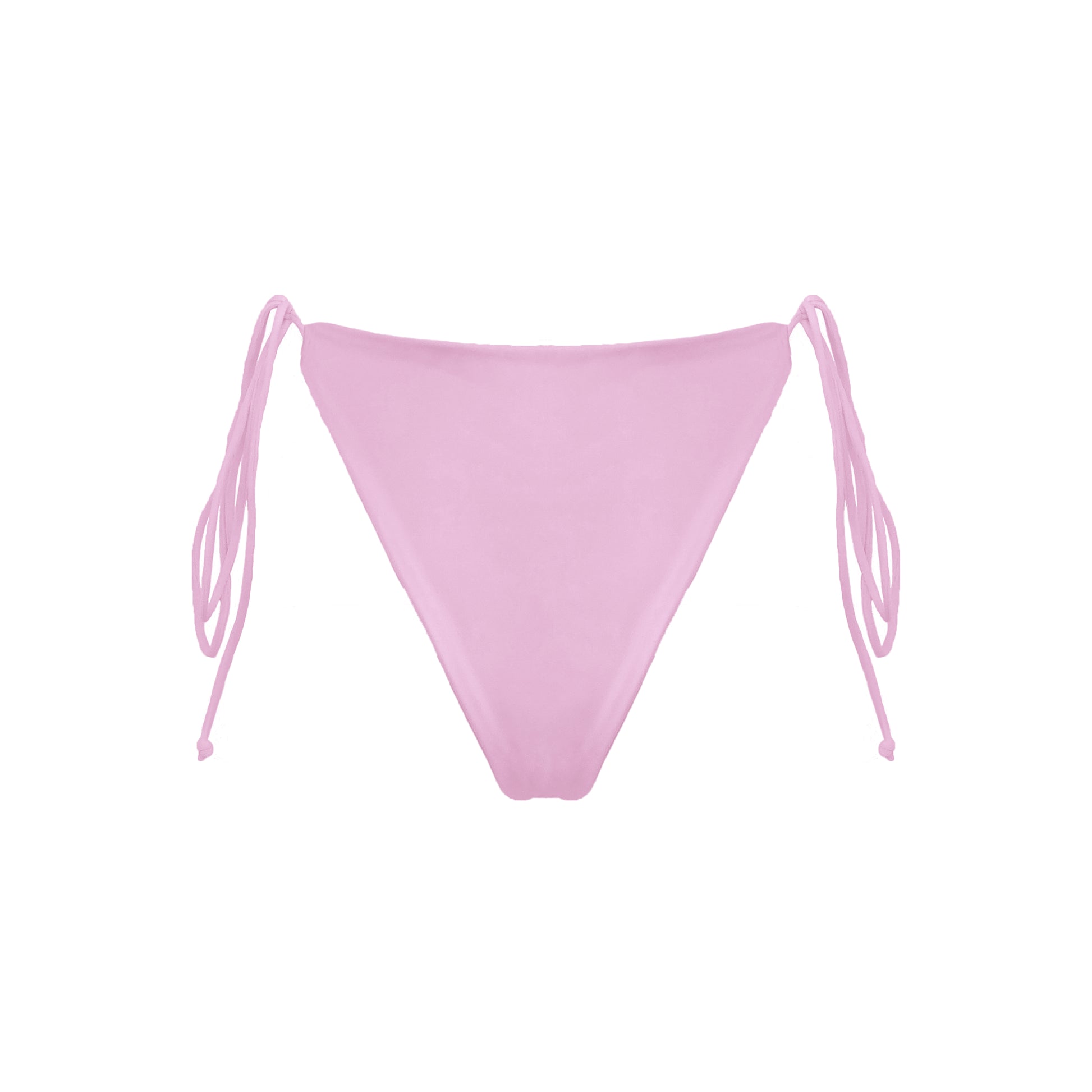 Back view pastel pink Ravello bikini bottom with adjustable side tie straps and cheeky bum coverage.