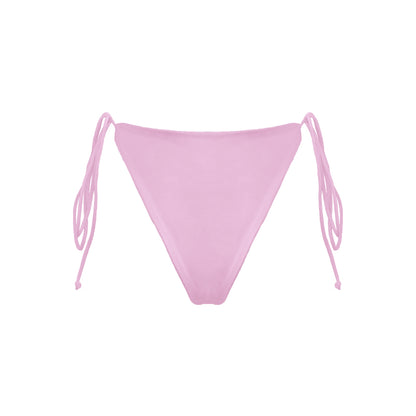 Back view pastel pink Ravello bikini bottom with adjustable side tie straps and cheeky bum coverage.