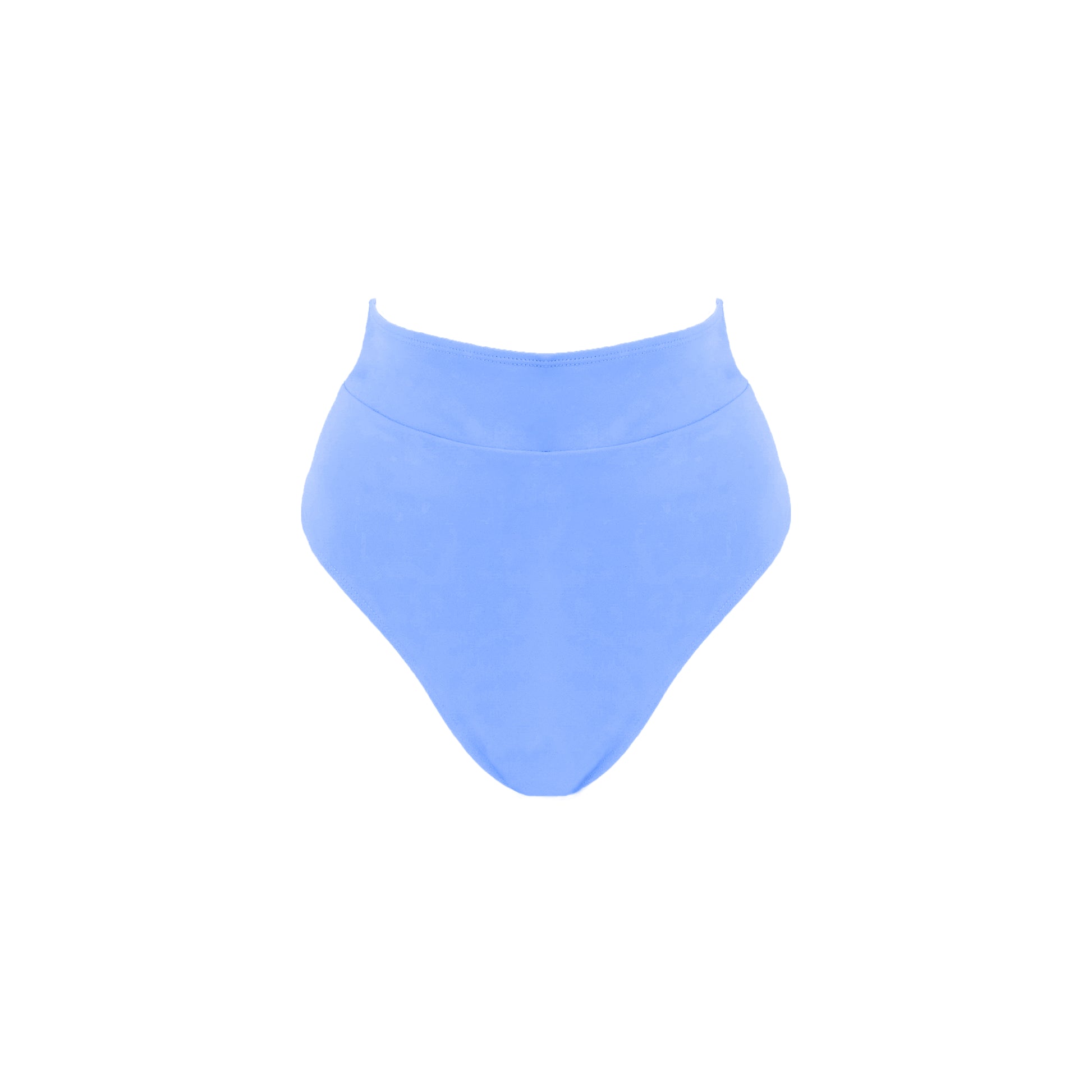 Periwinkle blue ultra high waist bikini bottom with banded waist, high cut legs and full bum coverage.