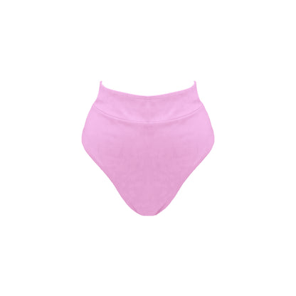 Pastel pink ultra high waist bikini bottom with banded waist, high cut legs and full bum coverage.