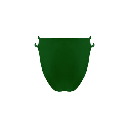 Back view of forest green Strappy mid rise bikini bottoms with high cut legs and cheeky bum coverage.