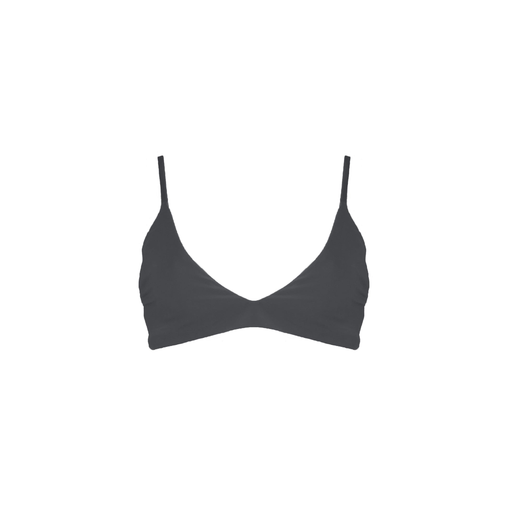 Dark Grey Bralette style bikini top with strappy back details.