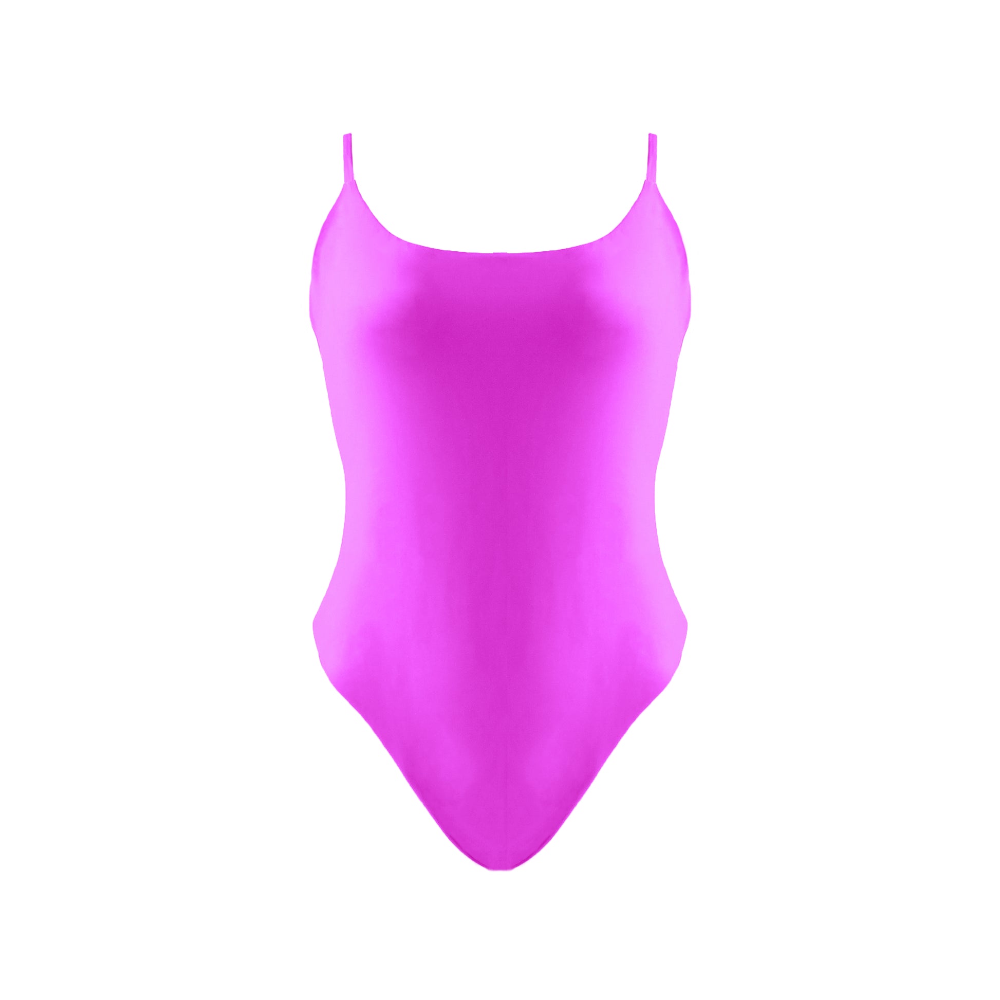 Barbie pink Simplistic scoop neck one piece swimsuit with tie back, high cut legs and cheeky bum coverage.