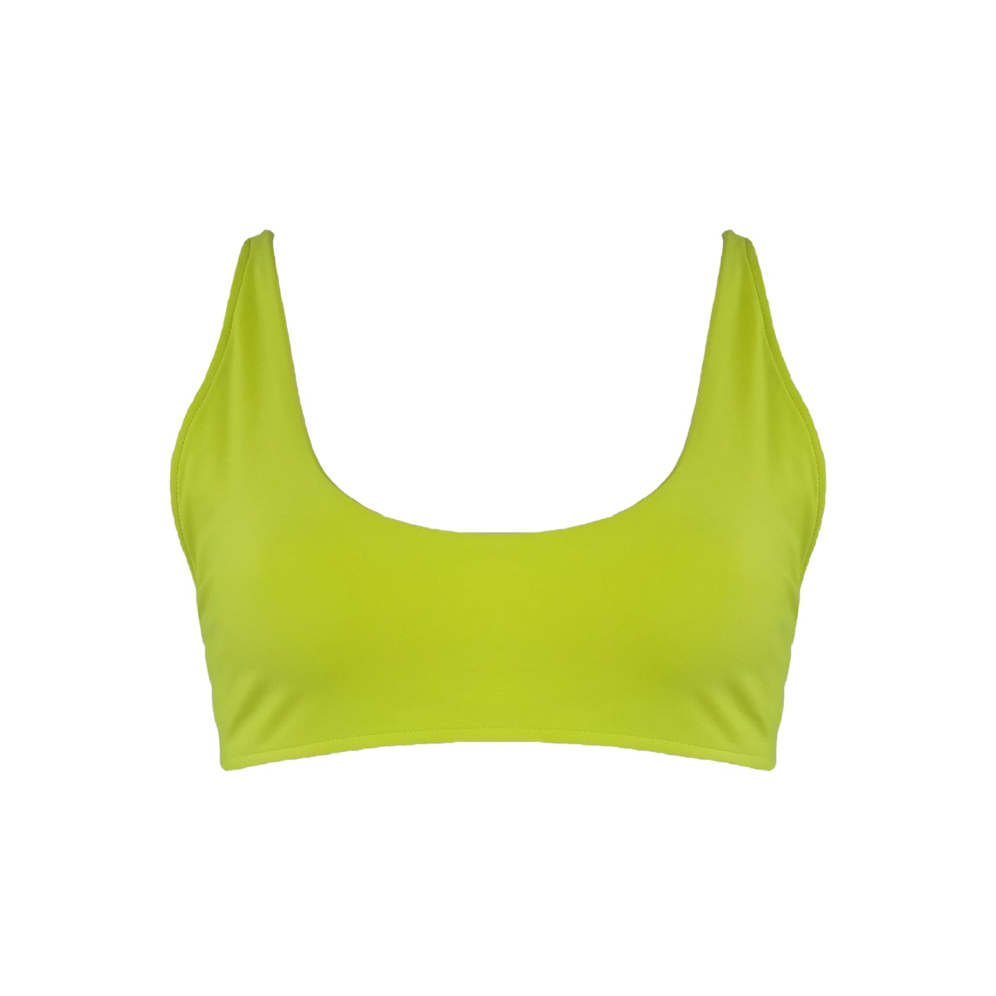 Neon yellow Scoop neck bralette style bikini top.