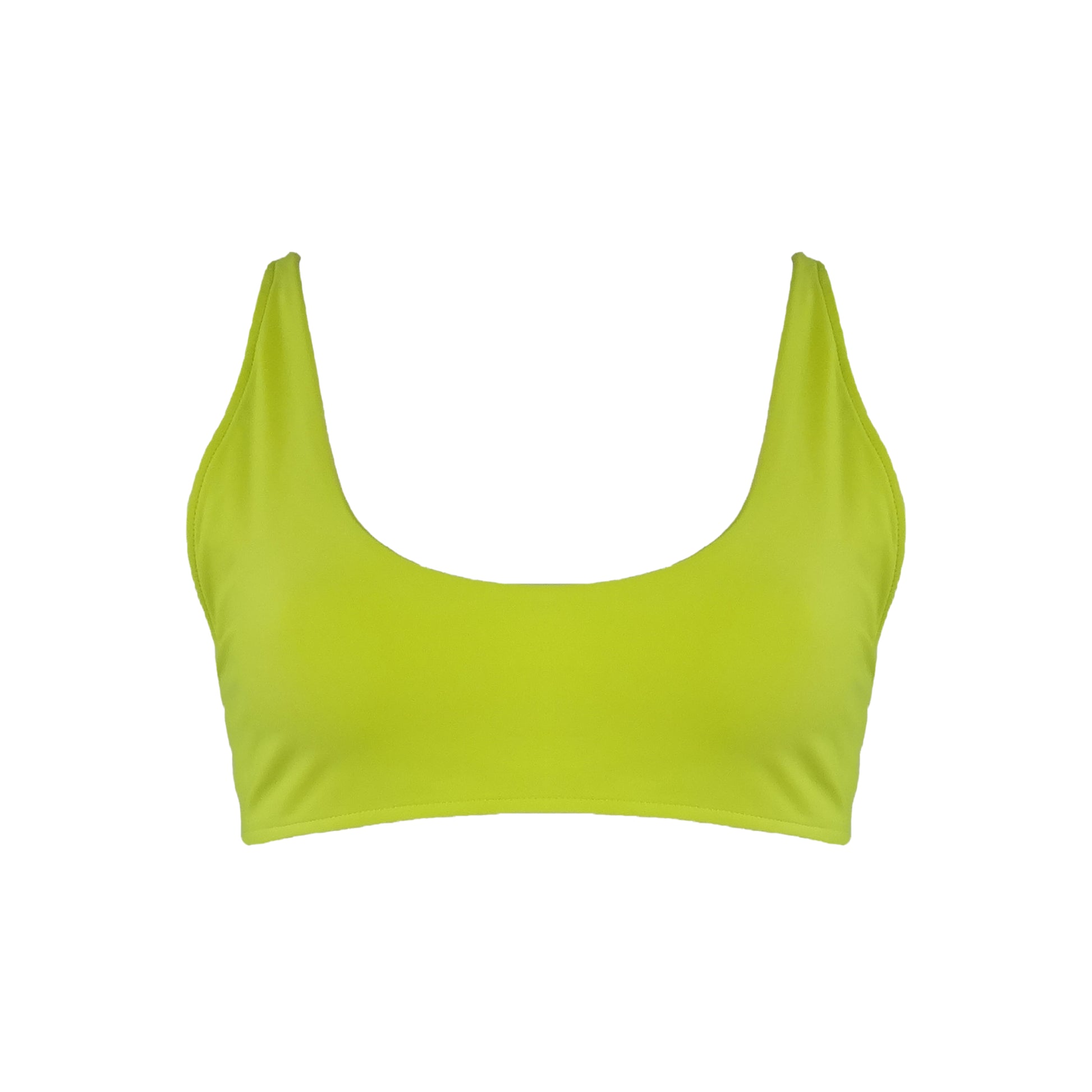 Neon yellow Scoop neck bralette style bikini top.