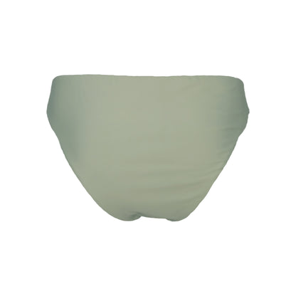 Back view of Sage mid rise bikini bottom with added front tie belt detail and cheeky bum coverage.