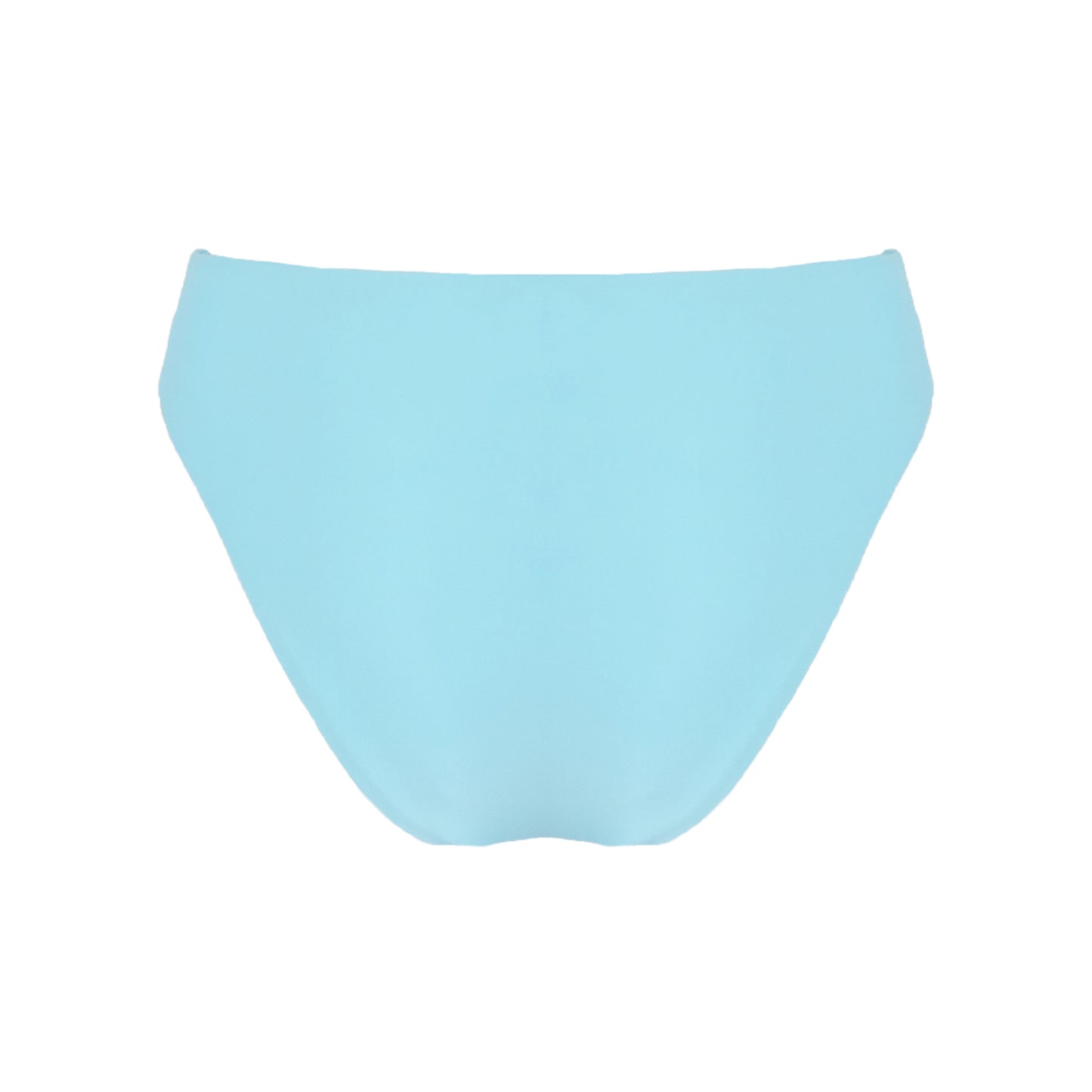 Back of ocean blue high waist cheeky bikini bottom with high cut legs, shapewear benefits, and full bum coverage.