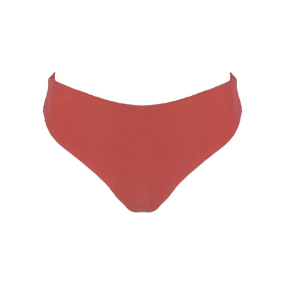 Terracotta rustic orange high waist cheeky bikini bottom with high cut legs, shapewear benefits, and full bum coverage.