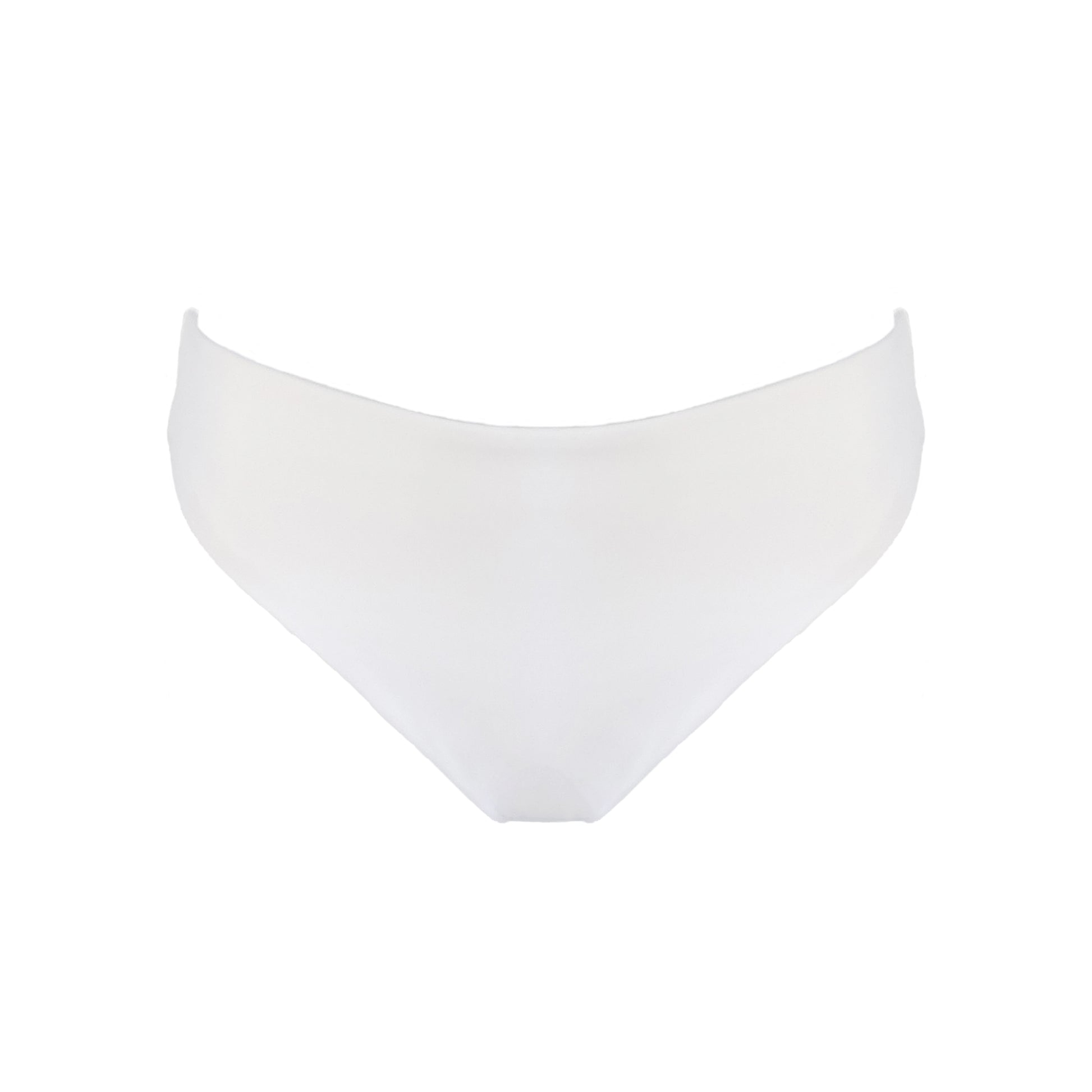 White high waist cheeky bikini bottom with high cut legs, shapewear benefits, and full bum coverage.