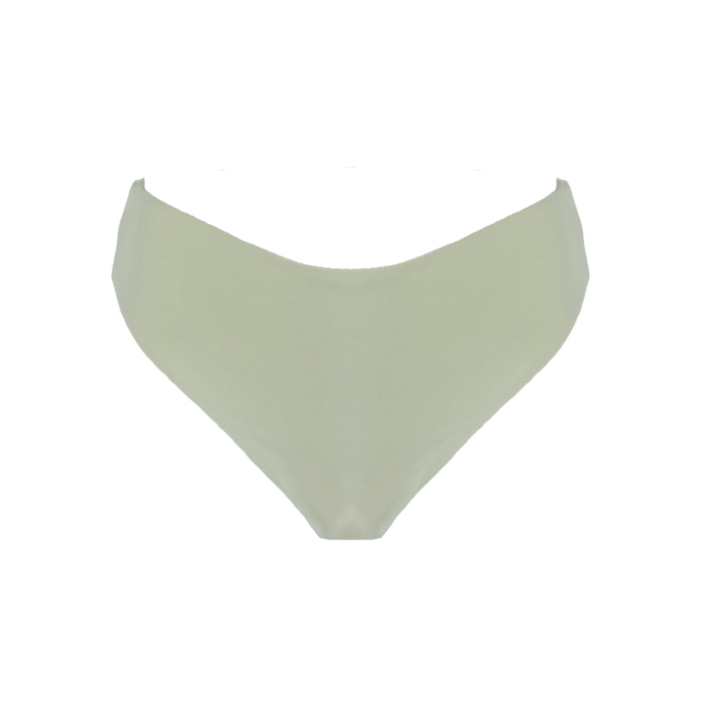 Sage high waist cheeky bikini bottom with high cut legs, shapewear benefits, and full bum coverage.