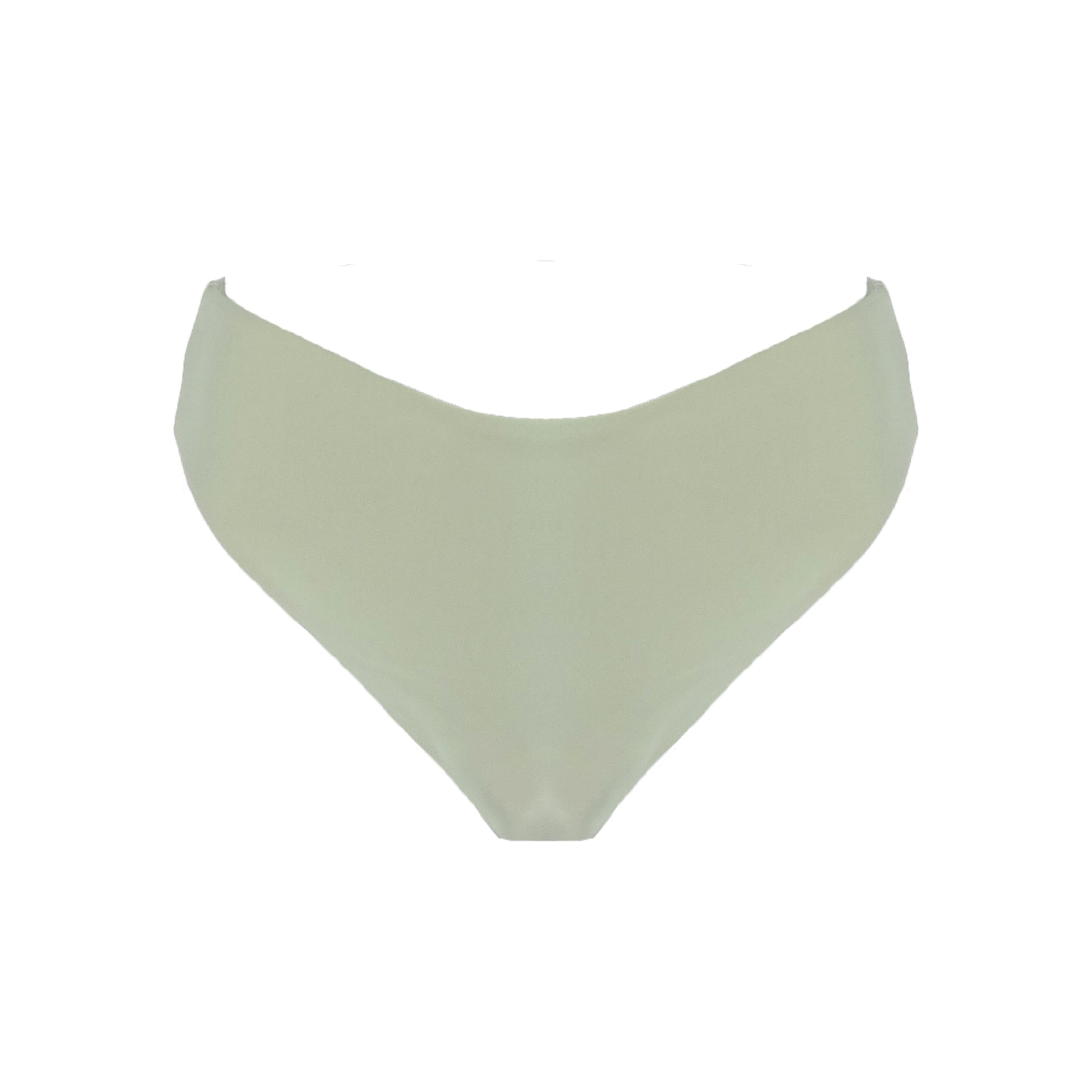 Sage high waist cheeky bikini bottom with high cut legs, shapewear benefits, and full bum coverage.